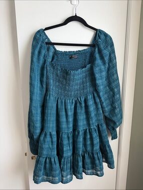River Smocked Long sleeve mini dress